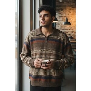 Concrete Vintage Men's Multicolor Striped Street Quarter Zip‎ Sweater Size XL